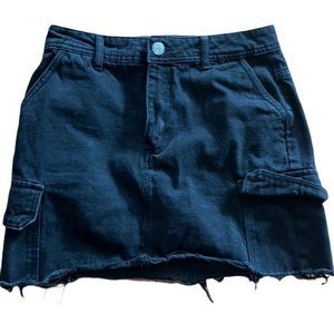 Sws denim company Black denim raw hem utility style mini skirt